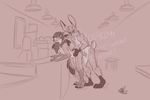  anthro bent_over breasts canine coffee_shop coyote digital_media_(artwork) distracting_watermark dog duo female from_behind_position interspecies lagomorph male male/female mammal nicnak044 nude paws penetration rabbit sex sketch standing watermark 