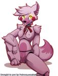  2015 animatronic anthro bow_tie breasts canine female five_nights_at_freddy&#039;s five_nights_at_freddy&#039;s_2 funtime_foxy_(fnaf) fur glowing glowing_eyes looking_at_viewer machine mammal mangle_(fnaf) multicolored_fur nipples nude pussy robot simple_background smile solo video_games white_background white_fur xnirox yellow_eyes 
