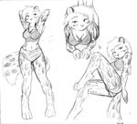  anthro bra breasts chest_tuft cleavage clothed clothing feline female fur hi_res leopard looking_at_viewer lying mammal midriff monochrome multiple_poses on_front pirta_(the_whiteboard) pose shorts simple_background sitting sketch snow_leopard solo sports_bra spots spotted_fur standing the_whiteboard tuft underwear unknown_artist webcomic white_background 