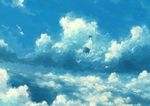  blue cloud day floating hosiiro monochrome original short_hair short_sleeves sky solo 