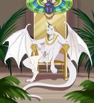  2017 anthro balls chair claws crown dragon egyptian erection eyewear fangs glasses horn humanoid_penis jewelry looking_at_viewer male penis peritian presenting prince reptile royalty scalie smile solo spread_legs spread_wings spreading throne wings yellow_eyes 