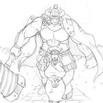  animal_humanoid anthro big_breasts bovine breasts cattle clothed clothing collar cow_humanoid dannyg duo female greyscale horn huge_breasts humanoid male mammal monochrome muscular smile standing 
