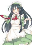  ahoge apron blush green_hair hiraga_matsuri long_hair looking_at_viewer maid maid_headdress open_mouth original sketch solo tray white_background yellow_eyes 