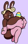  2017 anthro big_breasts breasts candy chocolate clothed clothing digital_media_(artwork) easter egg eyes_closed female food holidays huge_breasts lagomorph mammal marshmallow mr.under open_mouth rabbit simple_background smile solo 