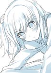  bangs blue blush close-up closed_mouth eyebrows_visible_through_hair hiraga_matsuri long_hair long_sleeves monochrome original pursed_lips side_ponytail simple_background sketch solo upper_body 