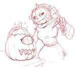  clothed clothing dannyg female flora_fauna food fruit jack_o&#039;_lantern plant pumpkin red_theme sketch smile solo standing tongue tongue_out 