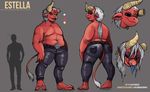  2017 2_toes barefoot belly blattarieva broken_horn claws clothed clothing demon eyeshadow flower grey_background hair hi_res horn humanoid invalid_tag leather looking_at_viewer makeup male model_sheet moobs musclegut not_furry plant red_skin rose sharp_teeth simple_background smile standing teeth thick_thighs toes topless white_hair yellow_eyes 