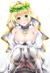  :d ahoge ass_visible_through_thighs bad_id bad_pixiv_id bangs bare_shoulders blonde_hair blush bow breasts bridal_veil buckle chain chain_necklace cleavage commentary_request detached_collar detached_sleeves eyebrows_visible_through_hair fate/extra fate/extra_ccc fate_(series) feet_out_of_frame full-length_zipper garana gloves green_eyes hair_bow hair_intakes hand_on_own_knee hands_together happy head_tilt head_wreath heart heart_print highres knees_together_feet_apart large_breasts leg_strap leotard lock looking_at_viewer nero_claudius_(bride)_(fate) nero_claudius_(fate)_(all) open_mouth partially_visible_vulva petals puffy_detached_sleeves puffy_sleeves ribbon_trim shadow showgirl_skirt sidelocks simple_background skirt smile solo squatting strapless strapless_leotard thighhighs tied_hair turtleneck veil white_background white_bow white_gloves white_legwear white_leotard white_skirt white_sleeves wide_sleeves zipper zipper_pull_tab 