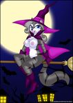  2015 anthro bat blue_eyes boots breasts broom cape cat clothed clothing eyelashes feline female footwear fur grey_fur grey_hair hair halloween hat holidays lipstick magic_user makeup mammal moon moonlight nipples nude purple_clothes solo stripes verona7881 white_fur witch witch_hat ych 