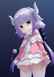  :t black_hairband blue_eyes blush dragon_girl dragon_horns eyebrows_visible_through_hair hairband horns kai_(link2262) kanna_kamui kobayashi-san_chi_no_maidragon lavender_hair long_hair panties pout skirt slit_pupils solo tail thighhighs twintails underwear white_legwear white_panties white_skirt 