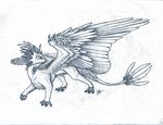 2016 ambiguous_gender claws dragon feathered_dragon feathered_wings feathers feral fur furred_dragon keltaan simple_background sketch solo standing white_background white_feathers white_fur wings 