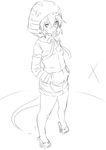  bow commentary geta greyscale hair_between_eyes hands_in_pockets highres hood hood_up hoodie kemono_friends long_sleeves monochrome niwatazumi shorts sketch snake_tail solo standing tail tsuchinoko_(kemono_friends) white_background 