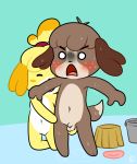  animal_crossing ball_cupping balls bashful bathing blush brother canid canine canis contimplatininspiratio digby_(animal_crossing) digital_media_(artwork) domestic_dog flaccid grope isabelle_(animal_crossing) male mammal nintendo nude penis pussy sibling sister video_games wet 