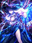  bad_id bad_pixiv_id bangs black_hat black_skirt bow capelet closed_mouth commentary_request electricity frills hat hat_bow incoming_attack long_skirt looking_at_viewer maru_daizu_(aqua6233) nagae_iku pink_eyes pointing pointing_at_viewer purple_hair red_bow serious shaded_face shawl shirt short_hair skirt solo touhou white_shirt 