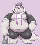  behemoth_(housamo) belly blush clothing digitigrade fur hoodie horn jumperbear male monster moobs navel overweight overweight_male tokyo_afterschool_summoners video_games white_fur 