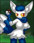  2015 2_tails anthro blue_fur blue_hair breasts female fur hair multi_tail nintendo nude pok&eacute;ball pok&eacute;mon red_eyes solo verona7881 video_games white_fur yellow_eyes 