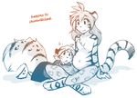  2017 anthro breasts chest_tuft clothed clothing crossed_legs cub digitigrade dress duo featureless_breasts feline female flora_(twokinds) fluffy fluffy_tail fur keidran leopard listening lying maeve_(twokinds) mammal monochrome on_front partially_clothed pregnant simple_background sitting sketch smile snow_leopard spots spotted_fur striped_fur stripes tiger tom_fischbach topless tuft twokinds webcomic white_background young 