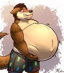  2017 anthro belly big_belly biped black_bottomwear black_clothing black_nose black_shorts blush brown_eyes brown_fur brown_hair brown_tail canine clothed clothing countershade_face countershade_torso countershading digital_media_(artwork) ears_down eyebrows front_view fur grey_background hair hand_on_stomach hi_res holding_belly kita_(tylerfurlong) male male_pregnancy mammal motion_lines multicolored_fur nervous portrait pregnant short_hair shorts signature simple_background snout solo standing tan_belly tan_countershading tan_fur tanio teeth three-quarter_portrait topless two_tone_fur wolf 