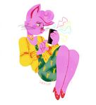  anthro blush bojack_horseman buer_(artist) cat cellphone clothed clothing dress feline female footwear frown fur green_sclera high_heels jewelry mammal necklace phone pink_fur princess_carolyn shoes solo whiskers 