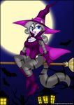  2015 anthro bat blue_eyes boots broom cape cat clothed clothing eyelashes feline female footwear fur gloves grey_fur grey_hair hair halloween hat holidays magic_user mammal moon moonlight pink_lipstick purple_clothes solo stripes verona7881 white_fur witch witch_hat ych 