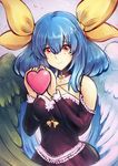 alternate_costume blue_hair blush breasts cubehero detached_collar detached_sleeves dizzy guilty_gear hair_between_eyes hair_ribbon heart large_breasts long_hair mismatched_wings red_eyes ribbon solo wings 