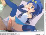  after_sex blue_eyes blue_hair blue_legwear blue_skirt bow breath censored covering_one_eye cum cum_in_pussy cumdrip fake_screenshot fang hair_bow hetero jacket kirakira_precure_a_la_mode long_hair looking_at_viewer lying miniskirt mosaic_censoring mushiro_(nijie728995) on_back open_mouth penis precure pubic_hair skirt solo_focus spread_legs tategami_aoi thighhighs video wavy_mouth youtube 