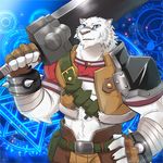  2017 abs anthro biceps clothed clothing drakonika123 feline fur grimoire_of_zero hi_res kemono male mammal melee_weapon mercenary_(character) muscular muscular_male simple_background solo sword tiger weapon white_fur 