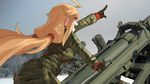  ahoge blonde_hair blue_eyes camouflage commentary_request gloves highres long_hair long_sleeves military military_uniform mortar_(weapon) nanaya777 original snow uniform 