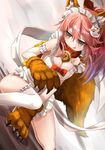  animal_ears apron bell bell_collar breasts cleavage collar fate/grand_order fate_(series) fox_ears fox_tail hair_ribbon highres large_breasts long_hair looking_away naked_apron paws pink_hair ribbon solo tail tamamo_(fate)_(all) tamamo_cat_(fate) tongue tongue_out yashiro yellow_eyes 