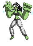  black_hair breasts clothed clothing feet female green_skin hair humanoid humanoid_feet humanoid_hands looking_at_viewer monster_girl_(genre) multicolored_hair muscular muscular_female navel not_furry red_eyes solo two_tone_hair white_hair xscar10 