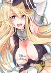  blonde_hair blue_eyes breasts character_name cleavage elbow_gloves fingerless_gloves front-tie_top gloves hair_between_eyes iowa_(kantai_collection) kantai_collection large_breasts long_hair looking_at_viewer open_mouth solo star star-shaped_pupils symbol-shaped_pupils togashi_(choco-bakama_kitchen) upper_body 