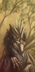  ambiguous_gender blue_eyes claws detailed_background dragon feral fur furred_dragon horn keltaan outside ridged_horn solo tree 