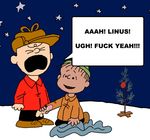  bedding blanket charlie_brown christmas christmas_tree clothing duo erection handjob holidays human linus_van_pelt male male/male mammal masturbation night not_furry open_mouth outside peanuts penis sex snow speech_bubble star tree what 