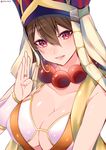  beads black_hair blush breasts cleavage earrings fate/grand_order fate_(series) hair_between_eyes hat jewelry large_breasts long_hair looking_at_viewer necklace prayer_beads shisei_(kyuushoku_banchou) smile solo twitter_username xuanzang_(fate/grand_order) 