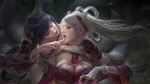  2girls ahri breasts cleavage dress highres large_breasts league_of_legends multiple_girls sona_buvelle sweetheart_sona 
