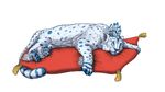  ambiguous_gender blue_nose blue_spots feline feral fur keltaan leopard lying mammal paws pillow simple_background sleeping smile snow_leopard solo spots spotted_fur white_background white_fur 