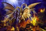  alien antlers destruction dragon energy fire giant_monster godzilla_(series) grimbro horns hydra kaijuu king_ghidorah monster tail toho_(film_company) 
