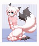  arctic_fox arm_warmers armwear canine clothing fox girly kneeling legwear logan_the_fox looking_at_viewer mammal panties paws re-sublimity-kun stockings tongue tongue_out underwear 