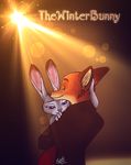  anthro canine clothed clothing disney duo female fox fur green_eyes judy_hopps lagomorph male mammal nick_wilde purple_eyes rabbit simple_background text thewinterbunny_(artist) zootopia 