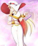  android armor axasempai berkana_(mega_man) blonde_hair blue_eyes bracelet breasts bubble capcom cape capelet chest_jewel corset dress gift gradient_background hair_over_one_eye hair_over_shoulder hand_up happy_valentine hat hat_over_one_eye highres jeweled_hat jewelry joints large_breasts large_hat light_blush light_smile lipstick long_dress long_hair long_skirt looking_at_viewer makeup mega_man_(series) mega_man_x_(series) mega_man_x_dive mega_man_xtreme_2 pink_lips purple_background red_cape red_capelet red_hat robot robot_girl robot_joints shoulder_armor sidelocks signature skirt turtleneck two-tone_cape two-tone_capelet two-tone_hat underboob underbust valentine white_background white_cape white_capelet white_corset white_day white_dress white_hat white_skirt witch 