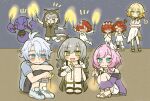  &gt;_o 1boy 6+girls angel_wings animal_ears blonde_hair blue_eyes breasts cat_ears cat_girl cat_tail cipher_(honkai:_star_rail) coat commentary cyrene_(honkai:_star_rail) dress flower fumiri_(2mm_3232) green_eyes grey_hair hair_flower hair_ornament head_wreath highres holding holding_fireworks honkai:_star_rail honkai_(series) jewelry knees_up medium_hair multiple_girls necklace night night_sky one_eye_closed outdoors phainon_(a_dream_scented_in_wheat)_(honkai:_star_rail) phainon_(honkai:_star_rail) pink_hair purple_coat purple_shirt red_hair sandals shirt short_hair short_hair_with_long_locks sky spirithief_bartholos_(honkai:_star_rail) stelle_(honkai:_star_rail) symbol-only_commentary tail toes trailblazer_(honkai:_star_rail) trianne_(honkai:_star_rail) tribbie_(honkai:_star_rail) trinnon_(honkai:_star_rail) white_dress white_hair wings yellow_eyes 