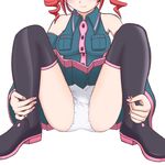  detached_sleeves drill_hair hands head_out_of_frame kasane_teto lowres mario_(makoto) panties red_hair simple_background skirt solo spread_legs thighhighs twin_drills twintails underwear utau white_panties 