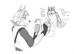 abs alister_o&#039;donnell anthro asking asking_another asking_what asking_why barefoot brush canid canine canis cheek_tuft clothed clothed_anthro clothed_male clothing dialogue dipstick_tail duo eyebrows facial_tuft fan_character featureless_chest feet fingerless_gloves foot_fetish fox fur fur_tuft gloves hair hair_swirl hairbrush hands_behind_back handwear holding_brush holding_hairbrush holding_object humanoid_feet laugh male mammal marcus_mccloud markings monochrome motion_lines navel nintendo open_mouth open_smile plantigrade restrained restrained_feet restraints simple_background sketcher92 smile soles star_fox stocks submissive submissive_anthro submissive_male tail tail_markings talking_to_another teeth tickle_fetish tickle_torture tickling tickling_feet tuft white_background wolf