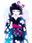  1girl aura black_lips closed_eyes goth_fashion happy japanese_clothes kimono makeup mizore_ito_sketchme_(not-art) original pale_skin sketchme_(not-art) solo_focus 