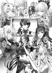  1boy 6+girls ahoge bare_shoulders bb_channel beret black_bow bow braid breasts cloak coat collar colored_extremities crop_top dress ereshkigal_(fate) eyeliner fate/grand_order fate_(series) forked_eyebrows fujimaru_ritsuka_(male) fujimaru_ritsuka_(male)_(decisive_battle_chaldea_uniform) fur-trimmed_coat fur-trimmed_sleeves fur_trim glasses greyscale hair_bow hair_over_one_eye hair_ribbon half_up_braid hat highres hooded_shrug horns jeanne_d&#039;arc_alter_(fate) jeanne_d&#039;arc_alter_(ver._shinjuku_1999)_(fate) jewelry large_breasts lilith_(fate) lilith_(second_ascension)_(fate) long_hair makeup mash_kyrielight medium_breasts melusine_(fate) melusine_(swimsuit_ruler)_(fate) melusine_(swimsuit_ruler)_(first_ascension)_(fate) minamoto_no_raikou_(fate) minamoto_no_raikou_(swimsuit_lancer)_(fate) minamoto_no_raikou_(swimsuit_lancer)_(second_ascension)_(fate) mintes monochrome morgan_le_fay_(fate) multiple_girls neckerchief necklace necktie official_alternate_costume parted_bangs pointy_ears ponytail ribbon school_uniform serafuku short_hair shrug_(clothing) sidelocks space_ereshkigal_(fate) space_ereshkigal_(first_ascension)_(fate) spiked_collar spikes swimsuit tenochtitlan_(fate) tenochtitlan_(second_ascension)_(fate) twintails two_side_up zipper_dress 