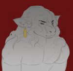 2024 2d_animation animated anthro bodily_fluids bovid bovine breathing bull_(giegues) cattle curly_hair digital_media_(artwork) ear_piercing ear_tag front_view hair inner_ear_fluff loop male male_anthro mammal mouth_closed muscular muscular_anthro muscular_male narrowed_eyes pecs piercing pivoted_ears red_background runewoof short_playtime simple_background solo spot_color sweat sweaty_body tuft