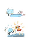  animal_focus bird chi-yu_(pokemon) eiscue eiscue_(ice) eiscue_(noice) fish full_body goldeen goldfish goldfish_scooping holding horns ice igwjgsarifbfo9u no_humans penguin poi_(goldfish_scoop) pokemon pokemon_(creature) pokemon_focus pool simple_background single_horn water white_background 