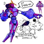  &gt;_&lt; @_@ arrow_(symbol) cropped_legs disgust flying_sweatdrops gatling_groink happy highres hocotate_freight_steam_ship korean_text mecha multiple_views no_humans notice_lines one-eyed outstretched_arm partially_colored personification pikmin_(series) pikmin_2 robot simple_background speech_bubble spiral-only_eyes thumbs_up translation_request turn_pale white_background yu_pikmin 