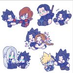  105zz 1girl 5boys aerith_gainsborough angeal_hewley aqua_eyes arm_around_back armor belt black_coat black_hair blonde_hair blue_eyes blush braid braided_ponytail brown_belt brown_hair buster_sword cheek_pinching chibi chibi_only clenched_teeth closed_eyes cloud_strife coat crisis_core_final_fantasy_vii dress facial_hair final_fantasy final_fantasy_vii furrowed_brow genesis_rhapsodos green_scarf grey_hair hair_ribbon hand_on_another&#039;s_head head_on_hand multiple_boys open_mouth pauldrons pinching pink_ribbon red_coat ribbon scarf sephiroth shinra_infantry_uniform shoulder_armor sidelocks single_braid sleeveless sleeveless_turtleneck smile strapless strapless_dress suspenders tears teeth turtleneck upper_body weapon weapon_on_back white_dress zack_fair 