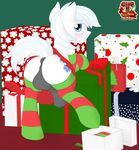  2016 anus balls blue_eyes blush candlelewd christmas clothing cutie_mark double_diamond_(mlp) friendship_is_magic fur gift girly hair holidays legwear male my_little_pony skirt socks white_fur white_hair white_tail 